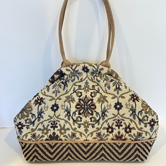 Atenti Betty Origins Doctor Bag Purse Neutral Colors Damask Tapestry Embroidery - Picture 2 of 13